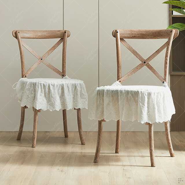 White Embroidered Chair Cushion With Ties Cotton Seat Pad - image 1
