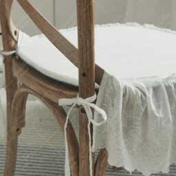 White Embroidered Chair Cushion With Ties Cotton Seat Pad - thumbnail 2