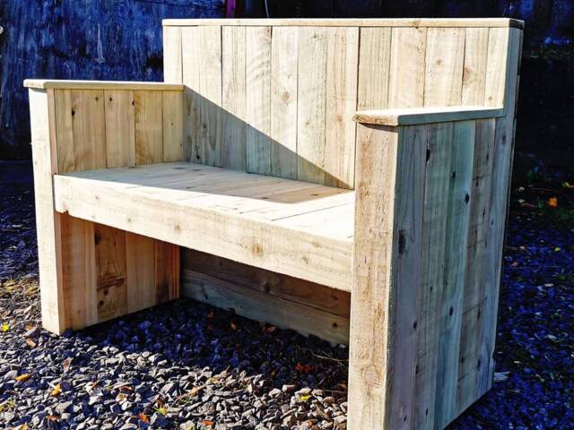 Handmade Wooden Garden Bench Tanalised White Wood, Outdoor Seating - image 1