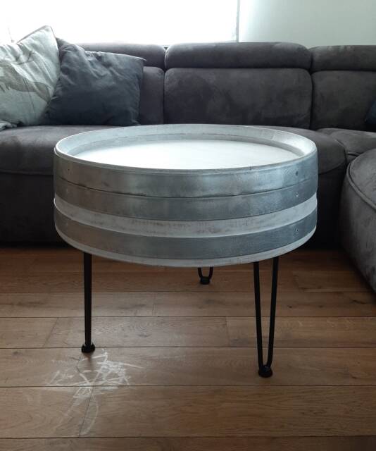 Wine Barrel Coffee Table Tripod Shabby White - image 1