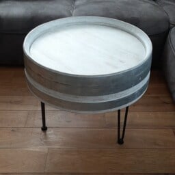 Wine Barrel Coffee Table Tripod Shabby White - thumbnail 2