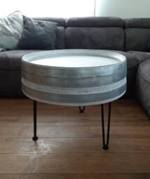 Wine Barrel Coffee Table Tripod Shabby White
