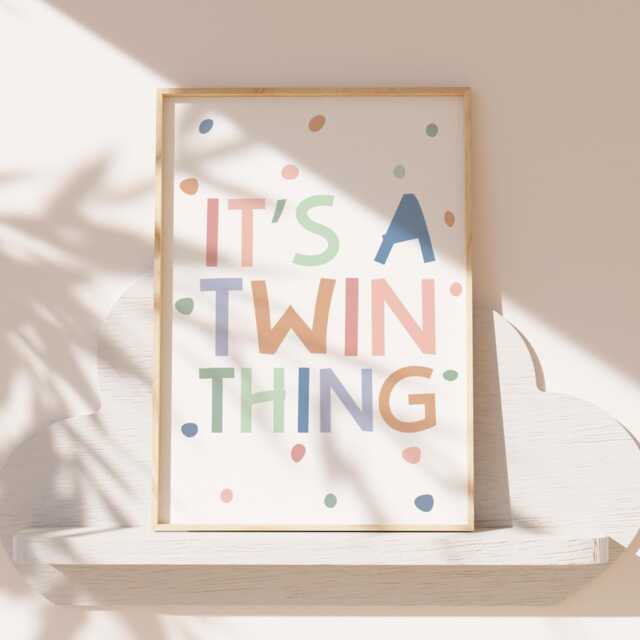 Twins Bedroom Print, Wall Art, Twin Quotes, Nursery, Brothers Sister Shared Bedroom, Muted Colours, Playroom Print - image 1
