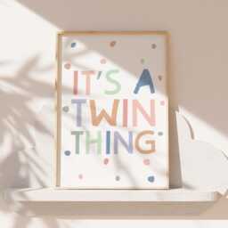 Twins Bedroom Print, Wall Art, Twin Quotes, Nursery, Brothers Sister Shared Bedroom, Muted Colours, Playroom Print - thumbnail 1