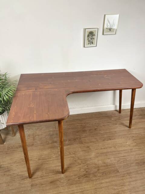 Handmade Solid Wood Corner Desk/Table, Curves, Workstation. Natural, Light, Dark, Waxed, Computer L Shape - image 1