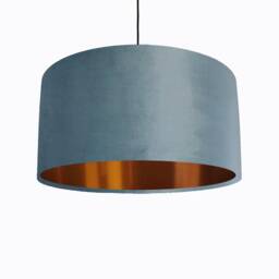 Duck Egg Blue Velvet Lampshade With Copper Lining - thumbnail 1