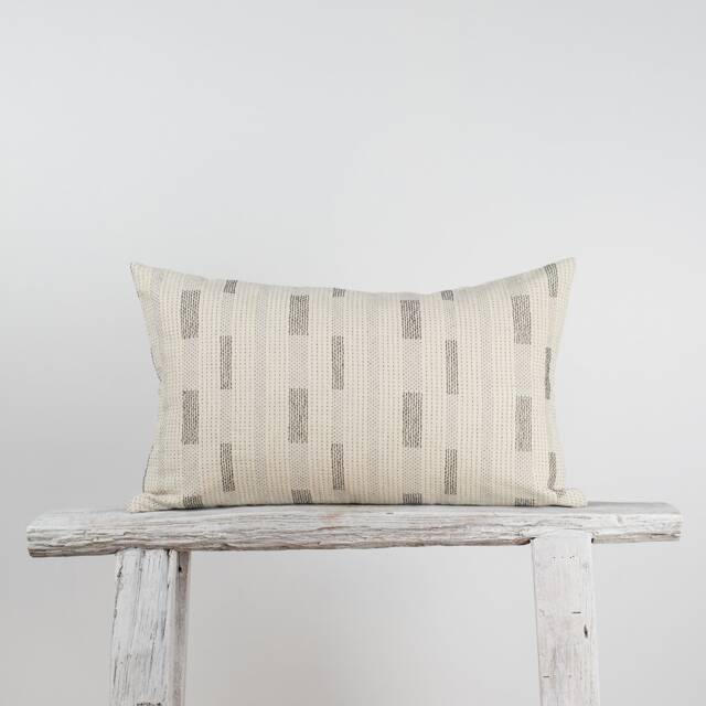 Neutral Lumbar Pillow Cover, Black Dotted Cotton, Farmhouse Decor - image 1