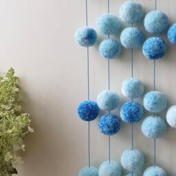 Blue & White Pom Wall Hanging, Cloud Nursery Decor - thumbnail 2