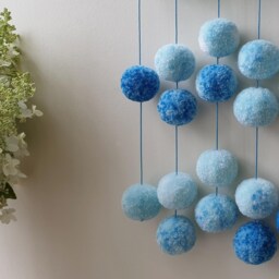 Blue & White Pom Wall Hanging, Cloud Nursery Decor - thumbnail 3