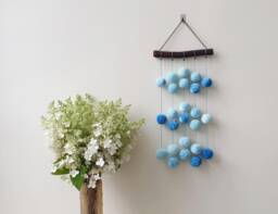 Blue & White Pom Wall Hanging, Cloud Nursery Decor - thumbnail 1