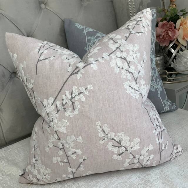 Floral Cushion Cover Embroidered Pillow Case, Sham Pink/White Double Sided Modern John Lewis & Partners Fabric Farmhouse - image 1