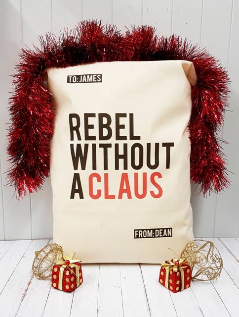 Personalised Santa Sack/stocking - Rebel Without A Claus Christmas Bag Xmas Gift Free Delivery - image 1