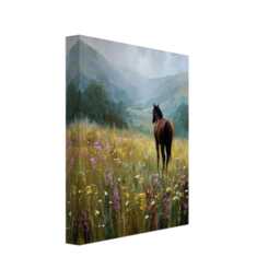 Bay Horse Canvas Wall Art Wildflower Country Oil Painting
