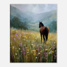 Bay Horse Canvas Wall Art Wildflower Country Oil Painting - thumbnail 3