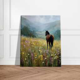 Bay Horse Canvas Wall Art Wildflower Country Oil Painting - thumbnail 2