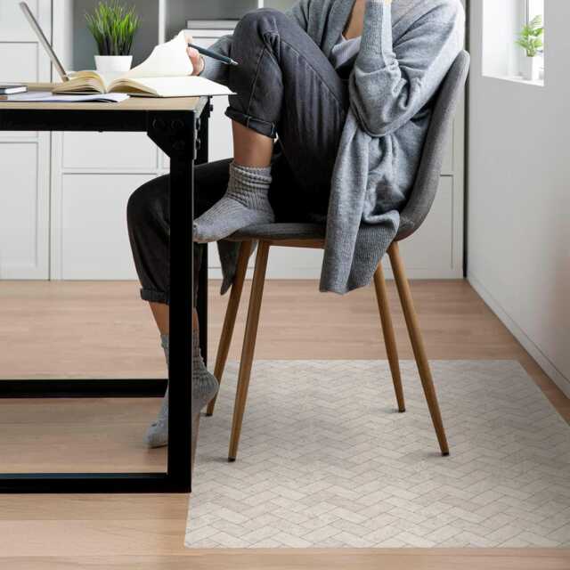 Herringbone Tile Pattern Computer Chair Mat, Beige Office Texture Vinyl Floor Protector, Protector - image 1