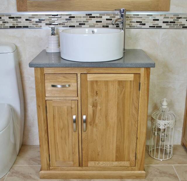 Bathroom Vanity Unit Free Standing Oak Cabinet Grey Quartz Ceramic Basin 503Gqcbc - image 1