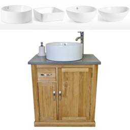 Bathroom Vanity Unit Free Standing Oak Cabinet Grey Quartz Ceramic Basin 503Gqcbc - thumbnail 2