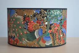 Round Lampshade in Japanese Fabric With Peacock Motif, Table Lamp Bird & Floor Lamp, Lighting - thumbnail 1