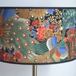 Round Lampshade in Japanese Fabric With Peacock Motif, Table Lamp Bird & Floor Lamp, Lighting - thumbnail 3