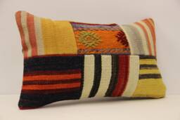 Turkish Kilim Pillow Patchwork Throw Pillow Accent Sofa Lumbar Covers 12X20 in - 30 X 50 cm 4Oef-1001 - thumbnail 1