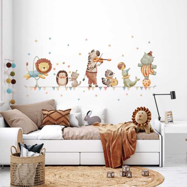 Circus Friends Wall Stickers, Watercolour Animals Decals, Nursery Decor, Kids' Bedrooms & Playrooms - image 1