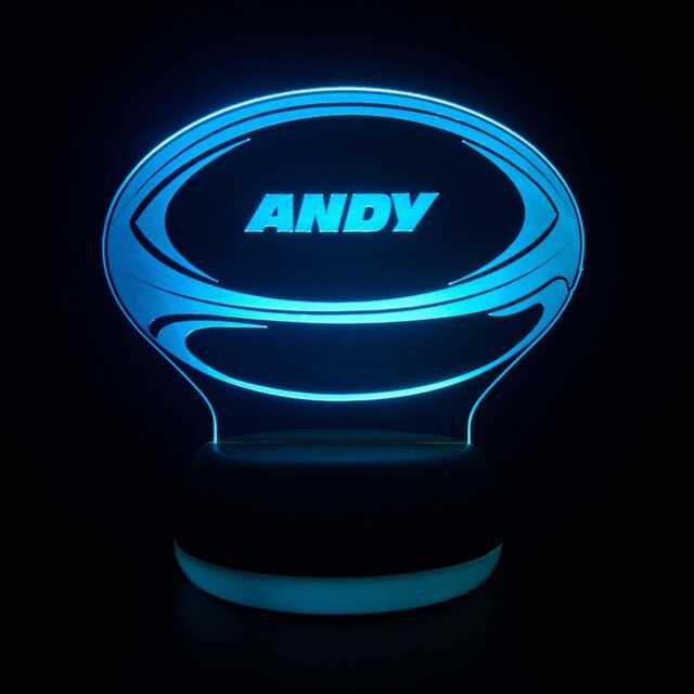 Rugby Ball Led Lamp - Personalised Night Light For Player, Perfect Gift Birthday, Custom Kids Bedroom, Game Nights - image 1