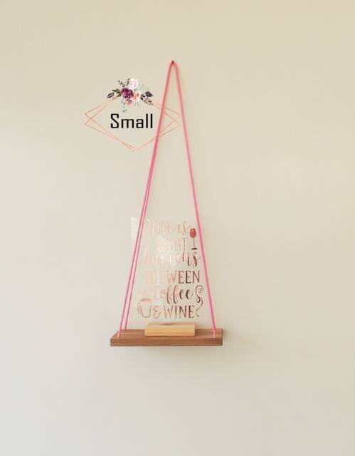 Hanging Swing Shelf Wooden Wall Accent With Pink Cord - image 1