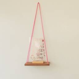 Hanging Swing Shelf Wooden Wall Accent With Pink Cord - thumbnail 2