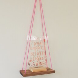 Hanging Swing Shelf Wooden Wall Accent With Pink Cord - thumbnail 3