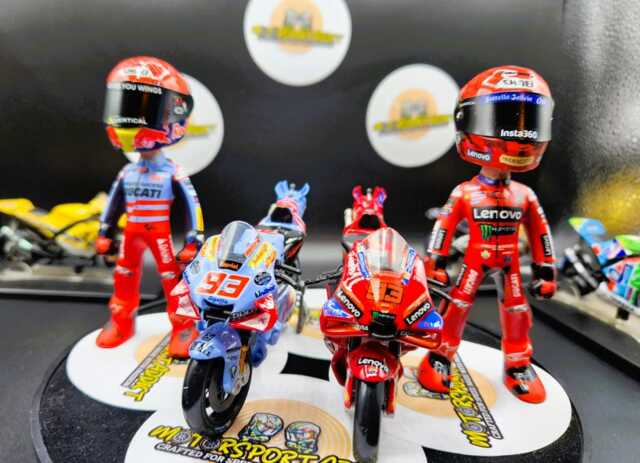 2X Marq Handmade Moto-Gp Rider Figure With Bike - Artwork Biker Gift Xmas Christmas - image 1