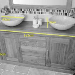 Solid Oak Bathroom Vanity Unit Cabinet Marble Travertine Bowl Basin Tap Plug 02Asbcx2 - thumbnail 4