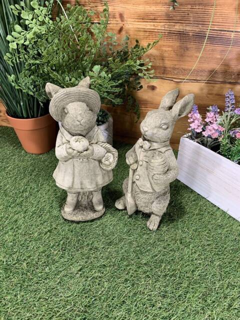 Stone Garden Wind in The Willows Pair Of Rabbit Ornament Statues - image 1