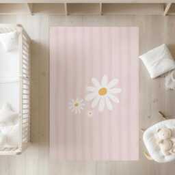 stripes Pink With Daisies - Rug, Carpet, Kids Decor, Children's Room Decor, Kids Carpet - thumbnail 2