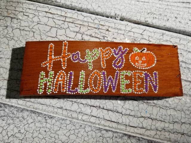 Happy Halloween Pumpkin Dot Art Sign // Wood Painting Home Decor Fall Wall Unique Gifts - image 1