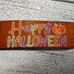Happy Halloween Pumpkin Dot Art Sign // Wood Painting Home Decor Fall Wall Unique Gifts - thumbnail 3
