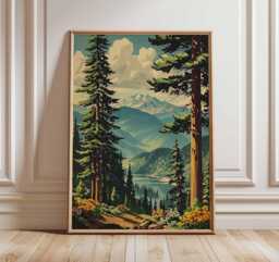 Mountain Forest Wall Art, Nature Landscape Poster Print, Wilderness Hiking Artwork, Rustic Cabin Decor, Scenic National Park Print - thumbnail 1