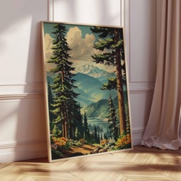 Mountain Forest Wall Art, Nature Landscape Poster Print, Wilderness Hiking Artwork, Rustic Cabin Decor, Scenic National Park Print - thumbnail 2