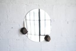 Round Wall Mirror With Walnut Knobs - Japanese Modern 24 In - thumbnail 1