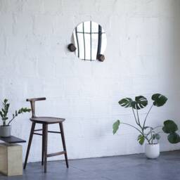 Round Wall Mirror With Walnut Knobs - Japanese Modern 24 In - thumbnail 4