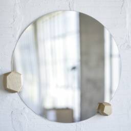 Round Wall Mirror With Walnut Knobs - Japanese Modern 24 In - thumbnail 2