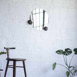 Round Wall Mirror With Walnut Knobs - Japanese Modern 24 In - thumbnail 3