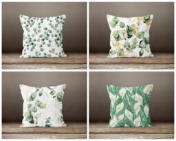 Eucalyptus Cushion Cover-Green Flower Pillow Case-Modern Leaves Cushion-Garden Throw Cover-Gift For Her Cushion-Handmade Material - thumbnail 1