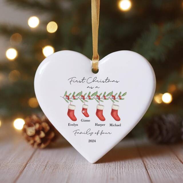 Personalised First Christmas As A Family Of 3 Bauble - Ornament Baby Xmas Tree Decoration - image 1