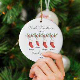 Personalised First Christmas As A Family Of 3 Bauble - Ornament Baby Xmas Tree Decoration - thumbnail 2