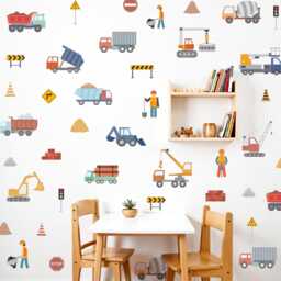 Construction Truck Wall Decals, Boy's Nursery Decor, Art, Kids Room Decal, Peel & Stick Decal