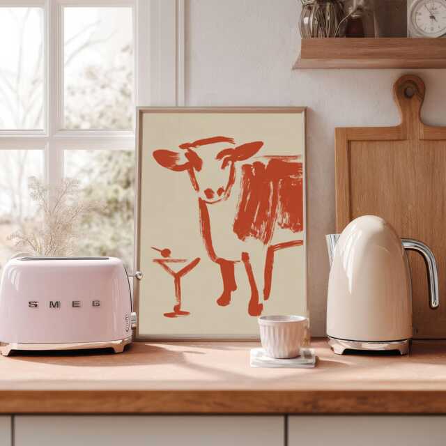 Cow Martini Wall Art Print, Modern Kitchen Artwork, Quirky Bar & Dining Room Illustration - image 1