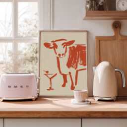 Cow Martini Wall Art Print, Modern Kitchen Artwork, Quirky Bar & Dining Room Illustration - thumbnail 1