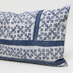 Hmong Indigo Batik Pillow, Rustic Hill Tribe Cushion - 24x13 - thumbnail 3