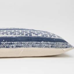 Hmong Indigo Batik Pillow, Rustic Hill Tribe Cushion - 24x13 - thumbnail 4